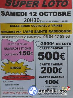 Photo du loto Super Loto de l'APE Sainte Radegonde ( SALLE DE VRINES)