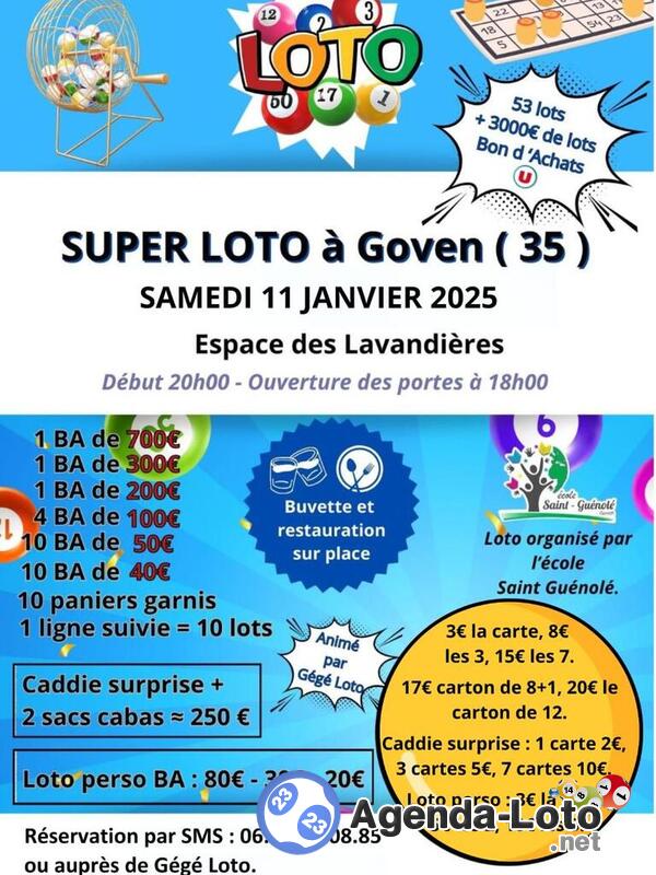 Super loto de l'école St Guénolé Goven anim Gégé loto