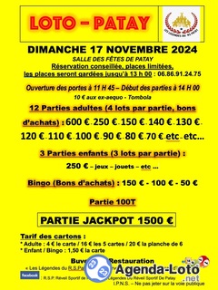 Photo du loto Super loto des Légendes du RS.Patay (ancien footeux)