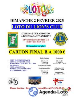 Photo du loto Super loto lions club les 2 moulins b.a et lots