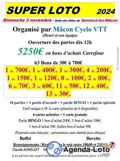 Photo du loto SUPER LOTO - MACON CYCLO VTT- 5250 E bons d'achats Carrefour