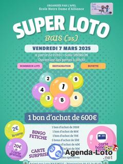 Photo du loto Super loto organisé par l'école notre dame d'alliance