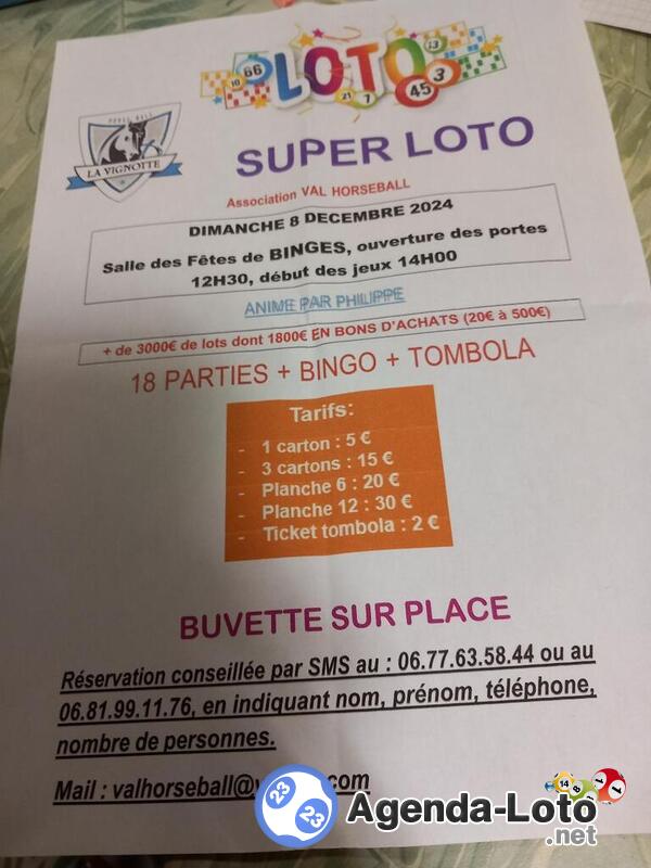 Super loto organisé par val horseball fouchanges