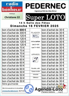 Photo du loto SUPER LOTO-PEDERNEC LE 12 FEVRIER 2025 animé par Christiane