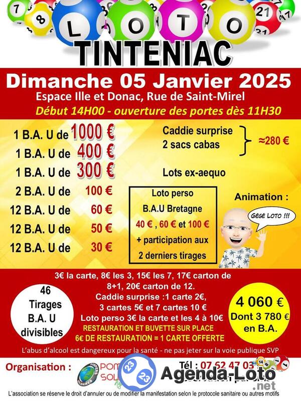 Super loto des Pompiers Solidaires anim Gégé loto